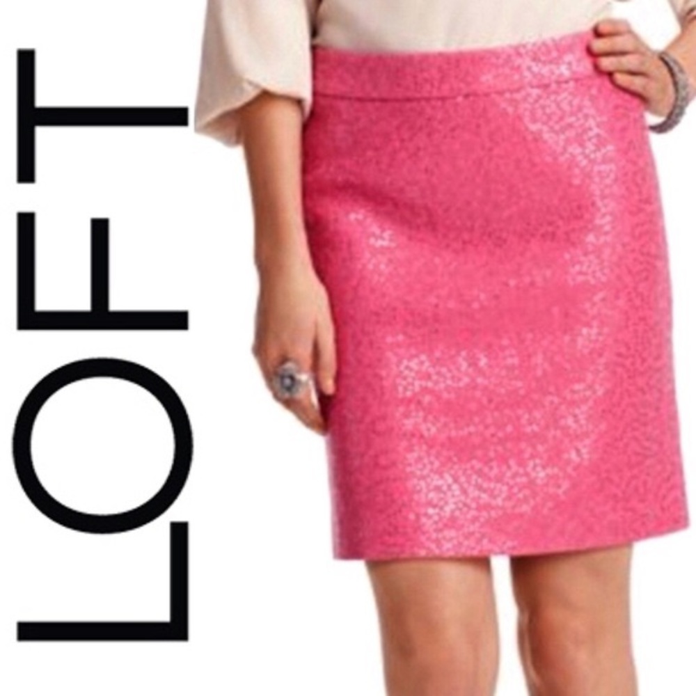 EUC LOFT Pink Wool Sequin Skirt